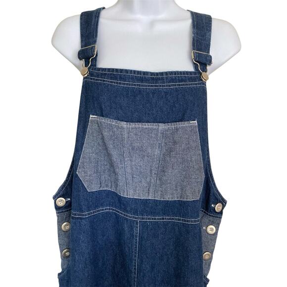Vintage 90s Y2k Denim & Co Jean Denim Dark Wash Two Tone Overall Dress Size L - Picture 5 of 8